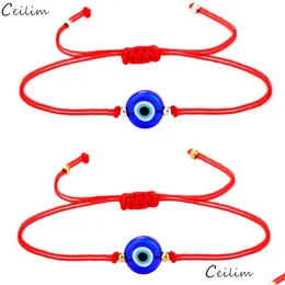 Corrente feita à mão corda vermelha mal olho turco pulseira para mulheres homens pulseiras de corda trançada ajustável amizade jóias presente gota Deli Dhlxv