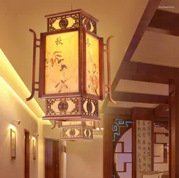 Pendelleuchten Chinesische Antike Vier Jahreszeiten Malerei Kaffee Holz Kunst Lichter Ländlichen Stil Kurz Für Corridorporchstairs MYR036