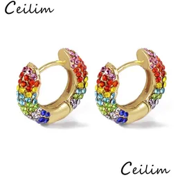 Hoop Huggie Summer Rainbow Colorf Pave Crystal Earrings Cooper Mini Earring For Women High Quality Party Classic Jewelry Drop Deliv Dhuel