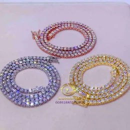 Fresh Item High Quality Hip Hop Bling 925 Sterling Silver 3mm 4mm Flawless d Color Lab Diamond Moissanite Tennis Chain
