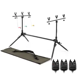 Fishing Hooks Lixada Adjustable Retractable Carp Rod Pod Stand Holder Pole with 3 Bite Alarms Accessory 230609