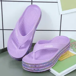 Slippers Summer Eva Shicle Sole Thong Flip Flops Women Platform Slippers 2023 Rhinestone Outdoor Beach Slides Clip Toe Woman Flat San Z0328