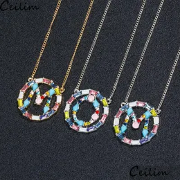 Pendant Necklaces Fashion Colorf 26 Letter Initial Necklace Rainbow Crystal Stone For Women Personalized Mothers Day Jewelry Gifts D Dh0A5