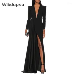 Casual Dresses Womens Sexy Deep V Neck Dress Split Long Sleeve Maxi Party Evening Celebrity Elegant Ladies Vestidos Formal Prom Gowns