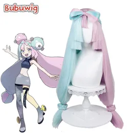 Pezzi di capelli Bubu Sintetico Iono Cosplay Scarlatto E Viola 95 cm Lungo Rosa Coda Verde Resistente Al Calore 230609