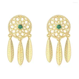 Stud Earrings Bohemia Dreamcather For Women Green Zircon Gold Color Retro Ethnic Ear Accessories Earing Fashion Jewelry E227