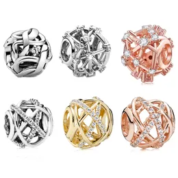 Pandora-925 Sterling Gümüş Dangle Charms Klasik Geometrik Çizgi Sarılmış Eleman Boncuk Süsleme Ayarlanabilir Çekme Bilezik Boncuk, Ücretsiz Pandora Kutusu Satın Alma