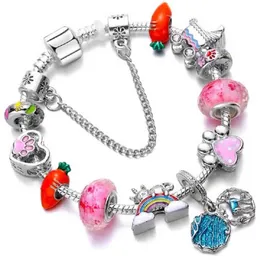 Moda Prata Esterlina 925 Carrinho de Urso Cenoura Murano Lampwork Vidro European Charm Beads Pendurado Encaixe Pandora Charm Bracelets Colar