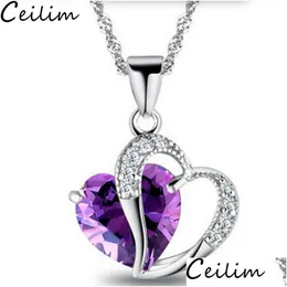 Pendant Necklaces Style Crystal Rhinestone Heart Shaped Necklace Women Blue Champagne Pink Fine Jewelry For Girls Drop Delivery Penda Dh6Bq