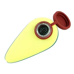 Colorful Portable Silicone Pipes Avocado Style Glass Nineholes Filter Screen Bowl With Cap Herb Tobacco Cigarette Holder Hookah Waterpipe Bong Smoking