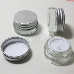 Frasco de creme de vidro transparente 5g com tampa de alumínio prateado, frasco cosmético de 5 gramas, embalagem para amostra/creme para os olhos, mini garrafa de 5g Istgx