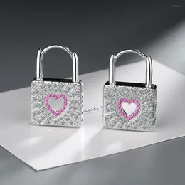 Stud Earrings Luxurious Big Lock Heart Earring For Woman Pink Cubic Zirconia Crystal Charms Hook Hoop Wedding Party 2023