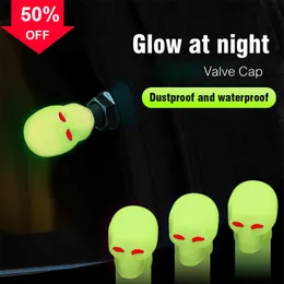 New Fluorescent Yellow Skull Car Tire Valve Caps Nozzle Cap Auto Motorcycle Bicycle Decor Night Glowing Wheel Plug Cover Accessories