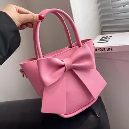 Evening Bags Super Cute Bow Totes Small Pu Leather Crossbody Bucket For Women 2023 Solid Color Summer Ladies Shoulder Handbags