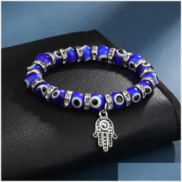 Chain Turkey Evil Blue Eyes Beaded Bracelets Men Women Religious Hamsa Hand Charm Bracelet Bangles Handmade Jewelry Drop Delivery Dhneo