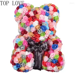 Decorative Flowers 28/38cm Colorful Teddy Bear Gift Box PE Rose Pink For Girlfriend Lover Wife And Mother Valentine's Day Home Decoratio