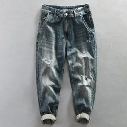 Men's Jeans Vintage Men's Loose Ripped Youth Casual Mid-waist Personality Straight Trousers