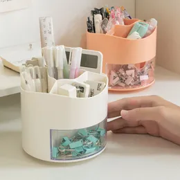 Other Desk Accessories Creative Rotating 360° Pen Holder Multifunctional Solid Color Pencil Storage Box Desktop Organizer Student Office Stationery 230609