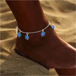 Anklets Fashion Luminous Pentagram Star Ankle Heart Charm Bracelet Sandal Sexy Beach Leg Chain For Women Summer Jewelry Drop Delivery Dh5R6