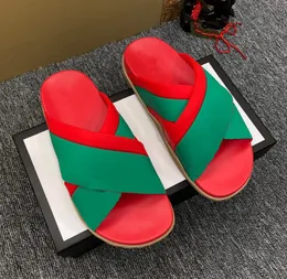 Luxury Men Web Stripe Rubber Slippers Women Designer Green Red White Interlocking G Flat Slides Flip Flops Summer Beach Sandals With Box