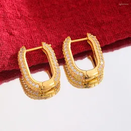 Hoop Earrings Women U-shaped Fashion 18k Gold Color Tiny Zirconia Inlaid Huggie Gift