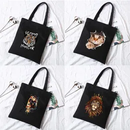 Shopping Bags Trendy Animal Pattern Women's Versatile Canvas Shoulder Bag Handbag Leisure Large Capacity Reusable