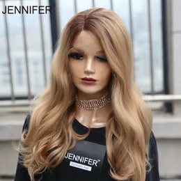 Lace Wigs Synthetic Wig High Quality Side Parting For Women Long Wavy Omber Brown Blond Color Cosplay Heat Resistant Fiber 230609