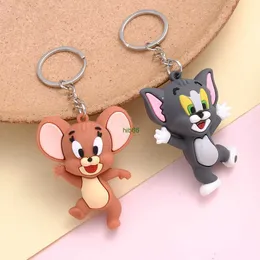 Gcqo Chaveiros Lanyards Cute Cat Mouse Keychain Cartoon Key Accessories Animal Resin Doll Bag Pingente Trendy Men Women Jóias Presentes Atacado