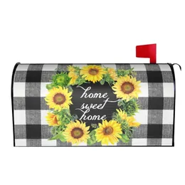 Garden Decorations American Mailbox Covers Magnetic Spring Sunflower Wreath Plaid Outdoor Decor 21x18 Inch for Private House Yard Custom 230609