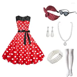 Scen slitage polka dot tryck sommarklänning vintage kvinna 1950 -tal 60 -talet swing rockabilly robe femme 2023 spetsstitch office party vestidos