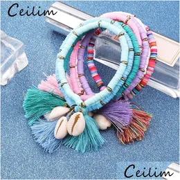 Chain Bohemian Shell Charm Bracelet Unisex Handmade Mti Color Resin Bead Woven With Tassel Summer Beach Adjustable For Women Drop De Dhf5K