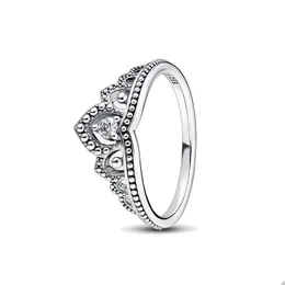 Regal frisado tiara anel para pandora autêntico prata esterlina coroa anéis designer jóias para mulheres meninas cristal diamante anel de presente de casamento com conjunto de caixa original