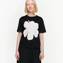 Women's T Shirts Summer Fashion Pure Cotton T-Shirt Woman Elegant O-neck Daily Tops Tees Lady Black White