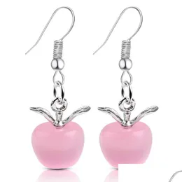 Charm New Sweet Pink Opal Stone Apple Shape Statement Earrings For Women Girl Lovely Cute Fashion Stud Earings Jewelry Lover Gifts D Dhvql