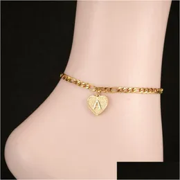 Chain Vintage Gold Az Initial Letter Anklet For Women Stainless Steel Alphabet Leg Bracelets Heart Charm Ankle Bracelet Gift Drop De Dhbk2