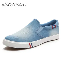 Excargo Canvas Buty Sneakers Men Buty Slip na 2019 Summer Mash Fashion Płytkie buty dla mężczyzn Dżinsowe niebieskie trampki dla mężczyzn