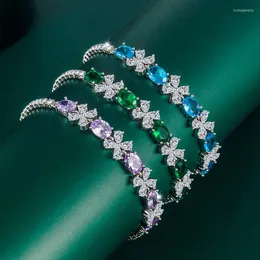 Link Bracelets 2023 Fashion Flower Chains For Women Brand Designer Sweet Statement Geometric Oval Zircon Bracelet Jewelry