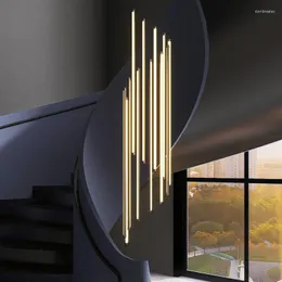 Avizeler kolye lambası led sanat avizesi ışık modern alüminyum tüp merdiven loft oturma odalı yemek odası dekor asılı ışıklar armatür