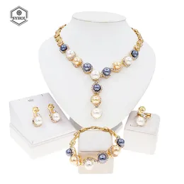 Wedding Jewelry Sets Fashion Gold Plated Ladies Necklace Jewelry Set Artificial Beads Exquisite Bracelet Ring For Daily Wear Banquet Party SYHOL 230609