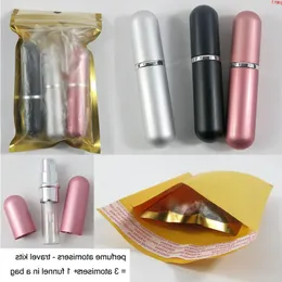 200 x 5 ml återfyllningsbar mini parfym sprayflaska aluminium atomizer tratt bärbar rese kosmetisk container flaskhög qty lhfdb