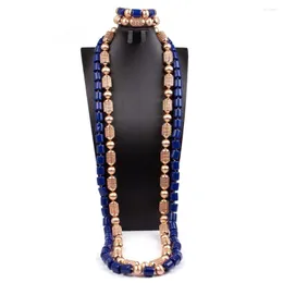 Necklace Earrings Set Blue African Beads Jewelry 50 Inches Long Bracelet Men 3 Colors WE022