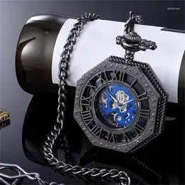 Pocket Watches Vintage Charm Black Unisex Fashion Roman Number Quartz Steampunk Watch Women Man Necklace Pendant With Chain Gifts P427
