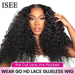 Hair pieces Wear and Go Glueless ISEE HAIR Mongolian Kinky Curly 4x6 HD Lace Closure Pre Plucked Human Ready To 230609