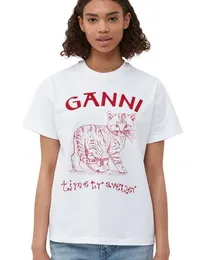 2023 New Ganni Designer T shirt Cotton Cartoon Design Sense Small White Short Sleeve Tees Women Summer Ins Fashion Tops G00121