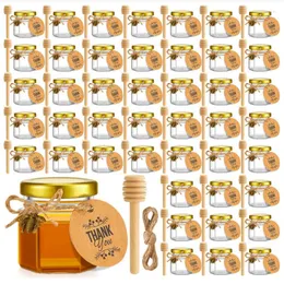 Lagringsflaskor 60 st mini hexagonal glas honungburkar - små med guldlock för baby shower bröllop och festgäster