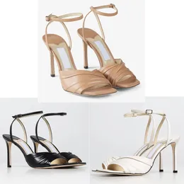 Summer Basil Sandals Luxury Nappa Leather Pleated Fine Ankle Buckle Square Toe High Heels Modern Elegant Women's Wedding Evening Dress Gladiator Party Sandals