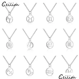 Collane con ciondolo 1Pc Collana zodiacale Constellation Sign Sier Chain For Women 12 Constellations Jewelry Gift Drop Delivery all'ingrosso Dhjpv