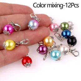 Keychains 12 Pcs/Pack Pearl Dangle Charms Lobster Clasp Mix Different Color 27mm Pendants Accessories Hanging DIY Jewelry Swivel Keychain