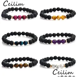 Bärade 8mm designer lava rock pärlor charms armband eterisk olja diffusor elastisk natursten för män tiger ögon chakra mode dr dhslw