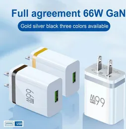 66W Gan Fast Wall Charger 2.1a Metalowa zasilanie USB Szybkie ładowanie dla iPhone'a 14 13 Pro Max Samsung Tablet PC Android Smart Phone Phone Us Wersja UE Travel Home Ko-99